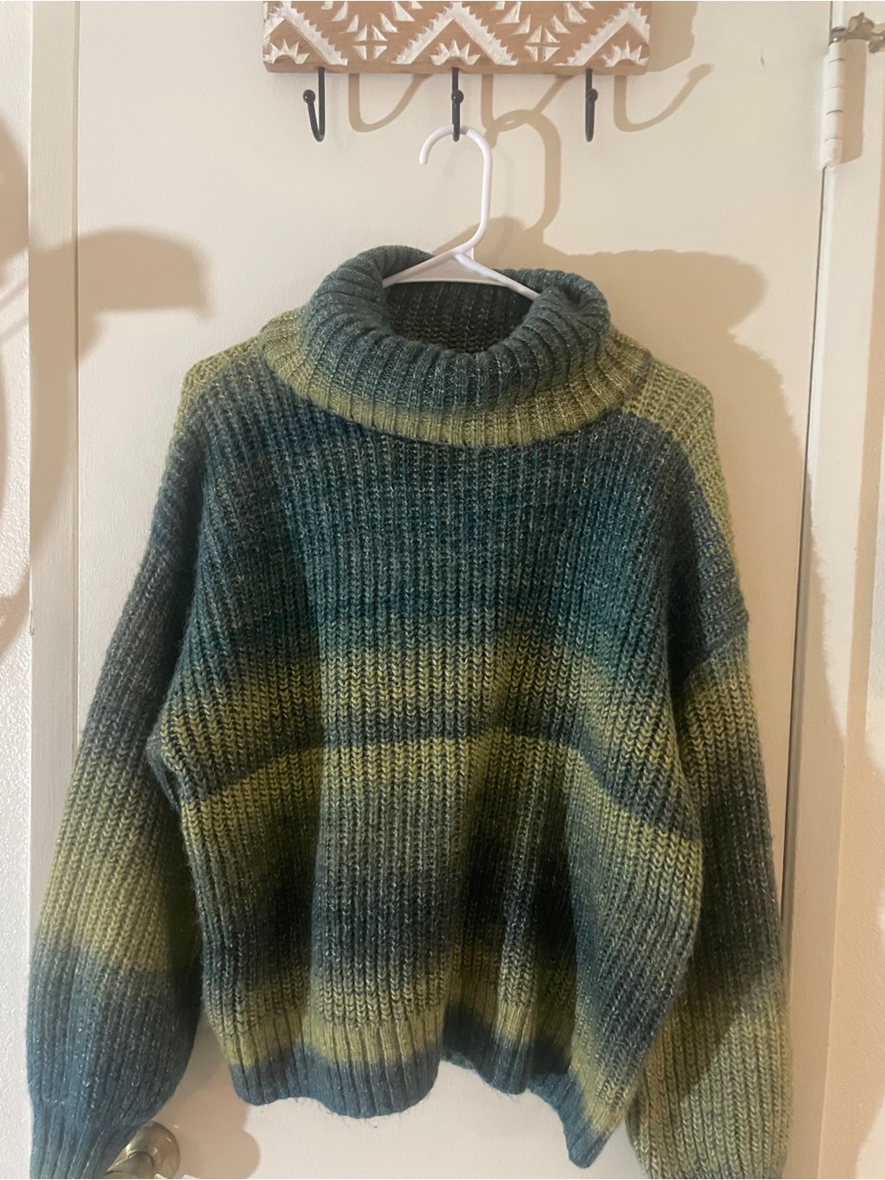 Old Navy Chunky Knit Turtleneck Sweater Large Green Brushed Halo Oversized Cozy - Picture 4 of 11